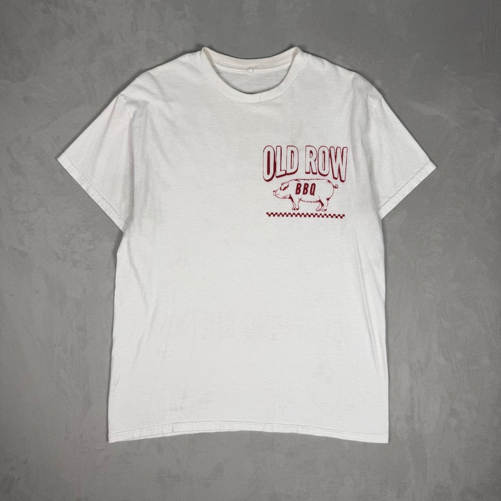 Y2K Mens Old Row Smokin Meats BBQ Graphic T-Shirt White Medium